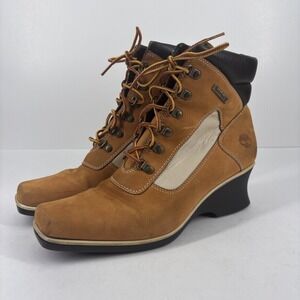Timberland Wedge Chukka Boots Women's US 9M Wheat Tan Nubuck Ankle Shoes Casual